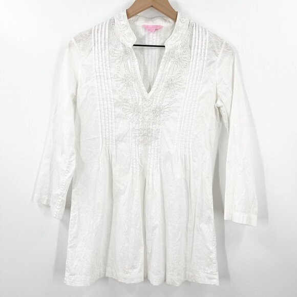 Lilly Pulitzer Sarasota Tunic Beaded Resort White - Picture 1 of 12